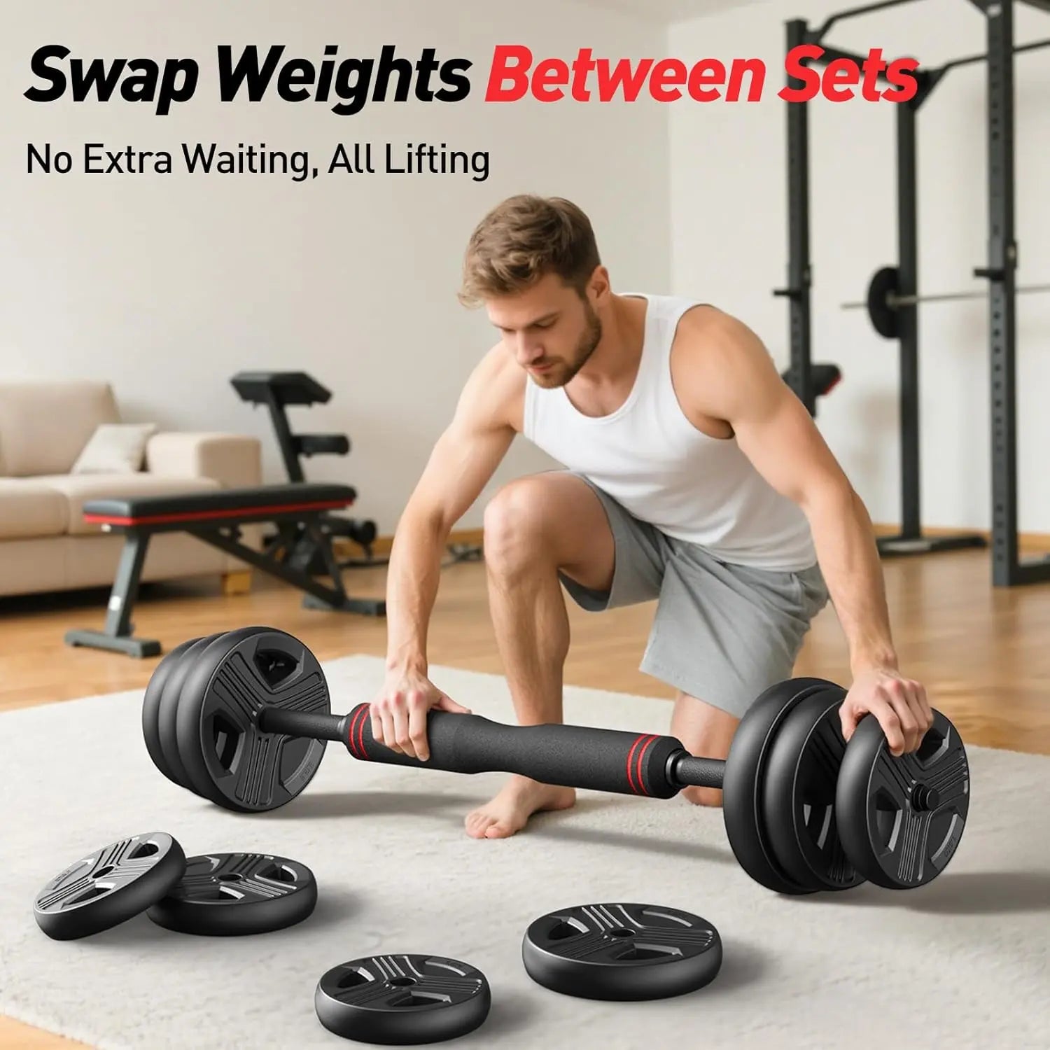 Adjustable Dumbbell Set,20/35/45/55/70/90Lbs Free Weights Set with Upgraded Nut, 5 in 1 Weight Set as Kettlebells, Barbell, Push up Stand, Fitness Exercise for Gym Suitable Men/Women