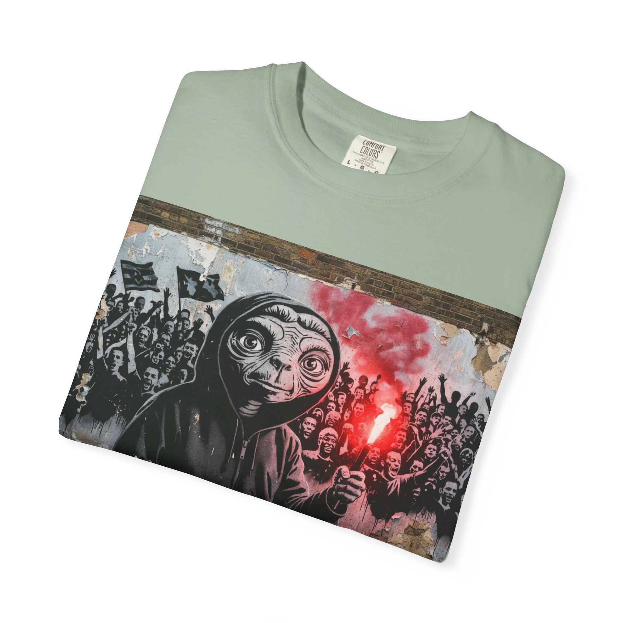 T-Shirt — Street Art Protest E.T. Holding Red Flare Graphic Tee