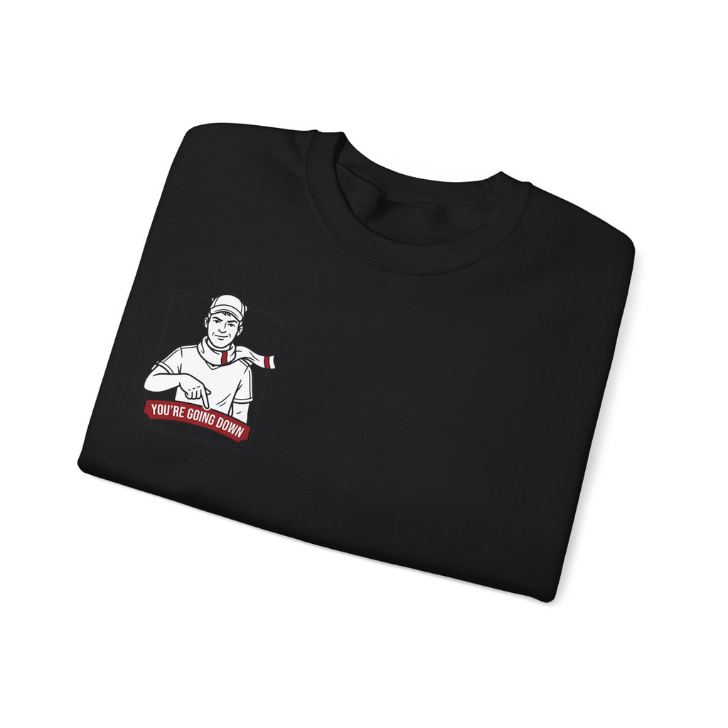 Crewneck Sweatshirt — Vintage Nurse Illustration "You're going Down!" Pocket Design