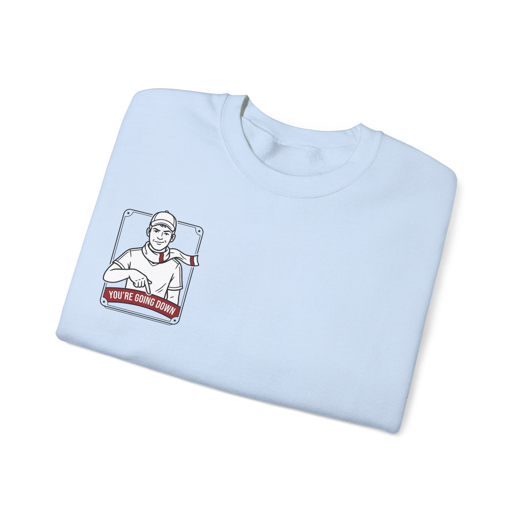 Crewneck Sweatshirt — Vintage Nurse Illustration "You're going Down!" Pocket Design
