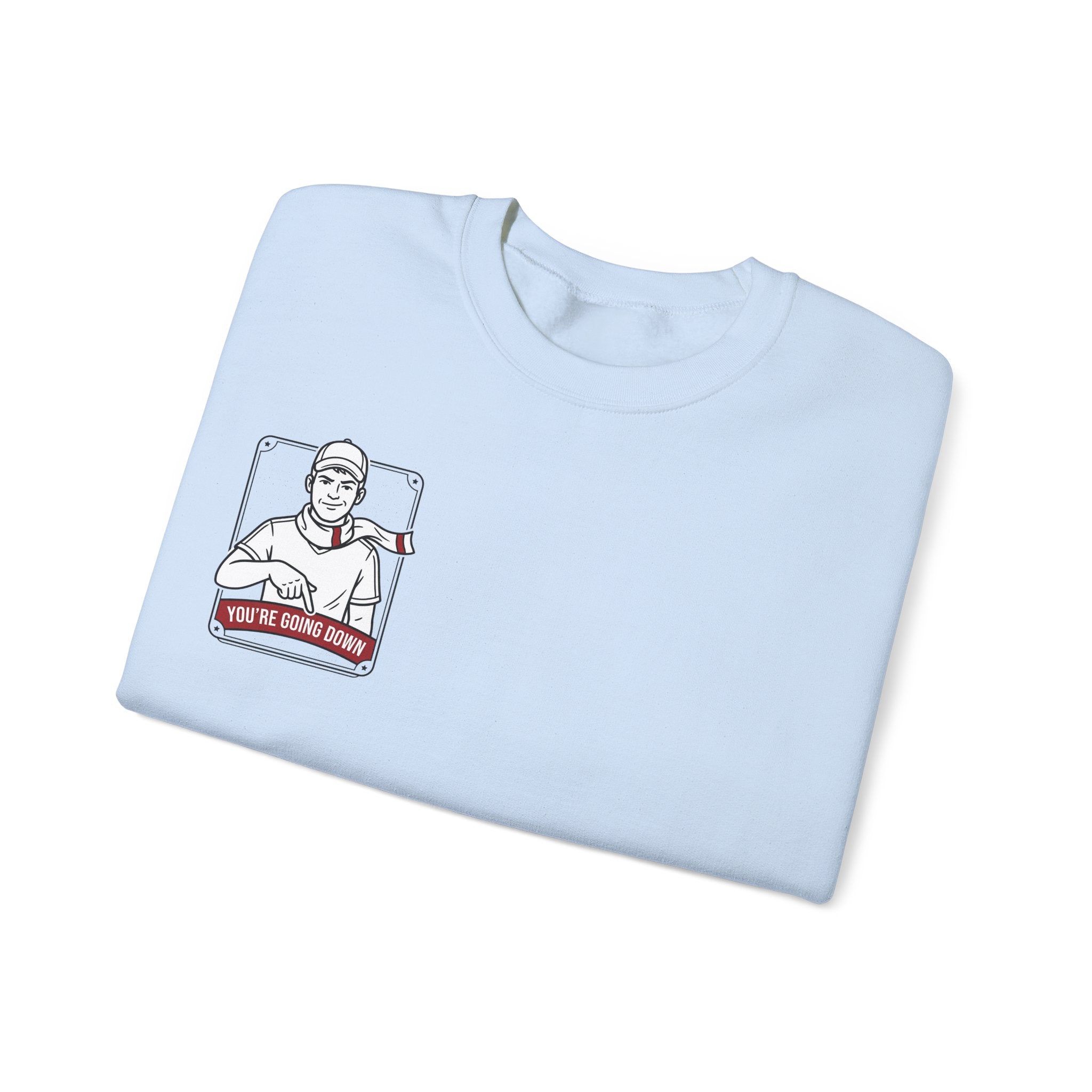 Crewneck Sweatshirt — Vintage Nurse Illustration "You're going Down!" Pocket Design