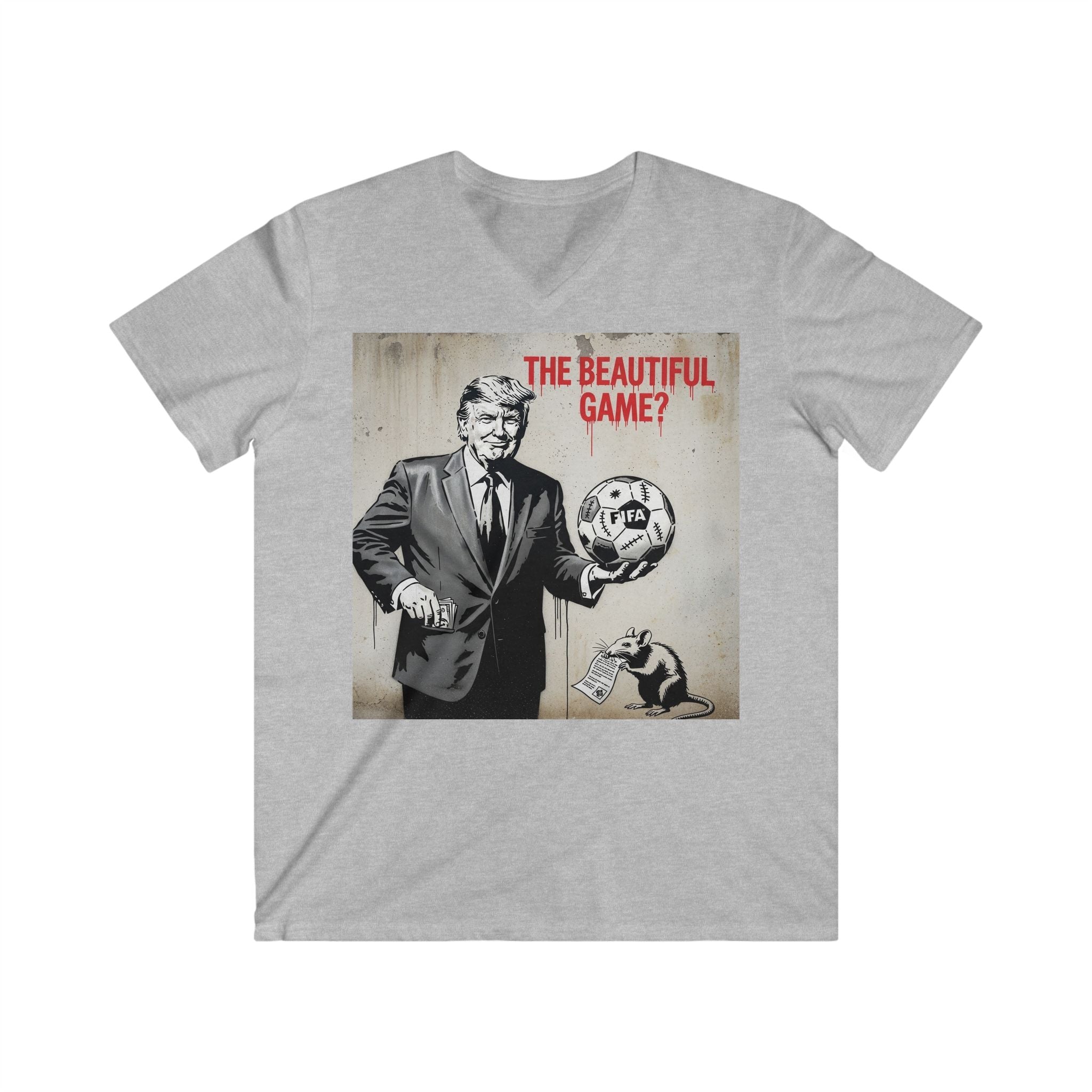 Men's V-Neck Tee — 'The Beautiful Game?' Soccer Political Satire Shirt