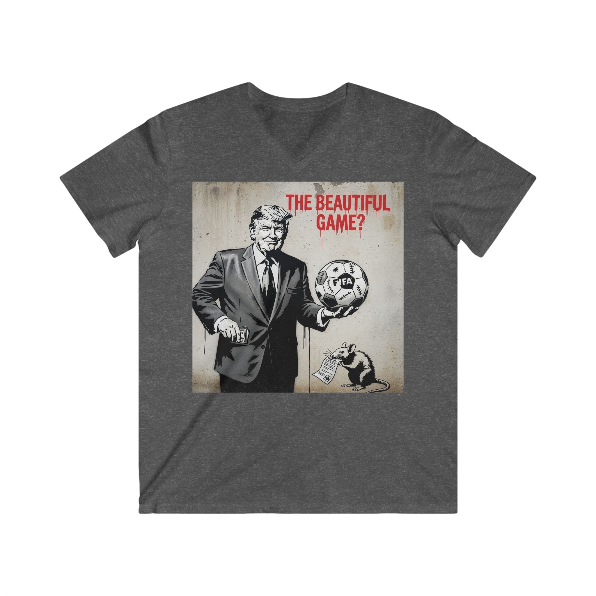 Men's V-Neck Tee — 'The Beautiful Game?' Soccer Political Satire Shirt