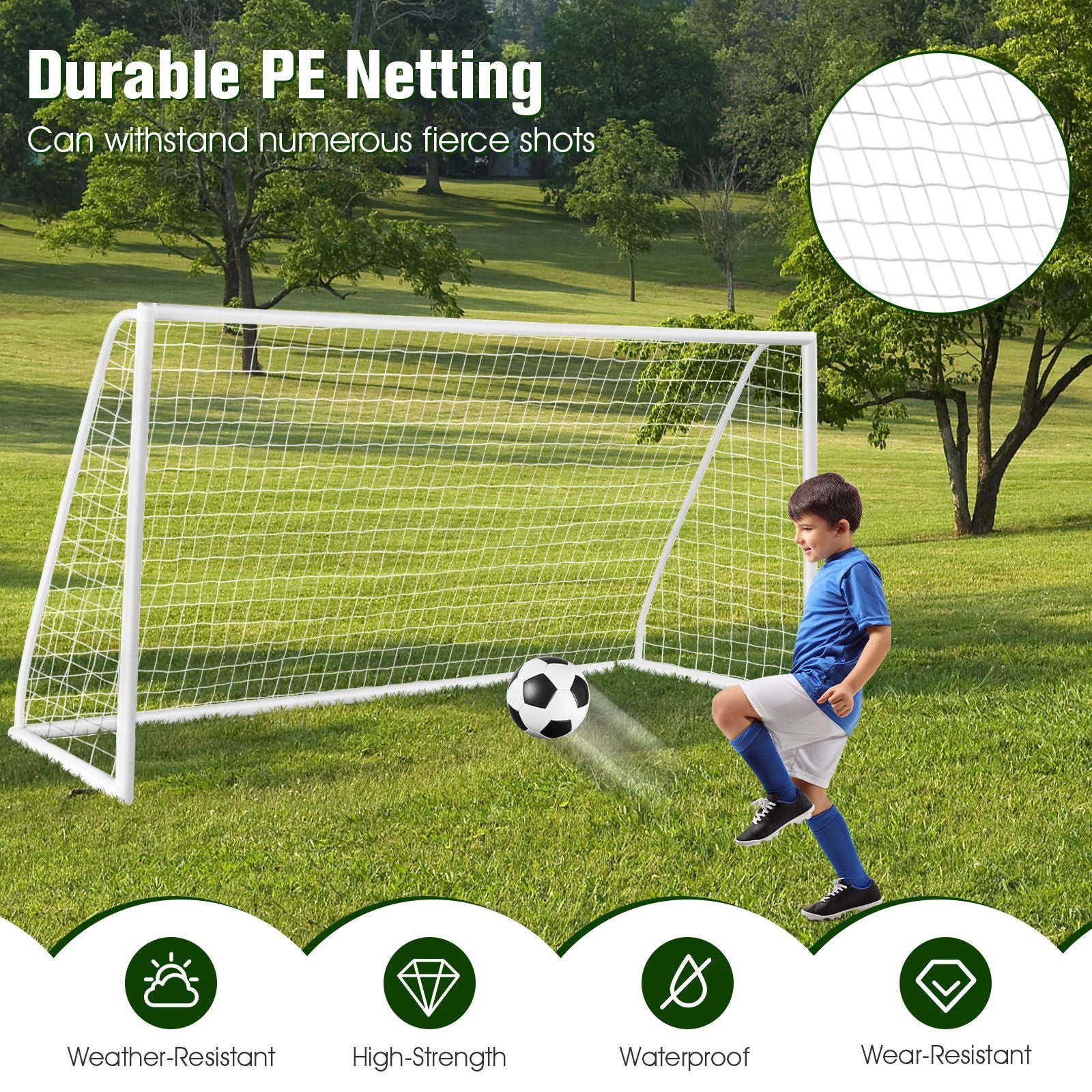 All-Weather Soccer Goal with Strong PVC Frame and High-Strength Netting