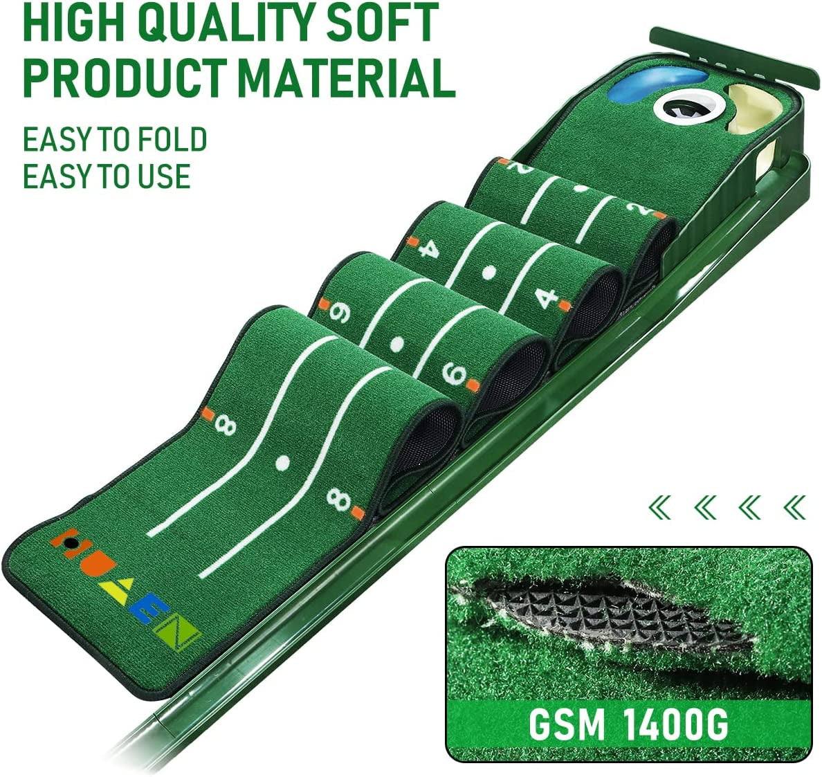 Putting Green Mat for Indoors with Ball Return and 3 Holes - Golf Training and Practice Equipment for Home or Office - Accessories for Men