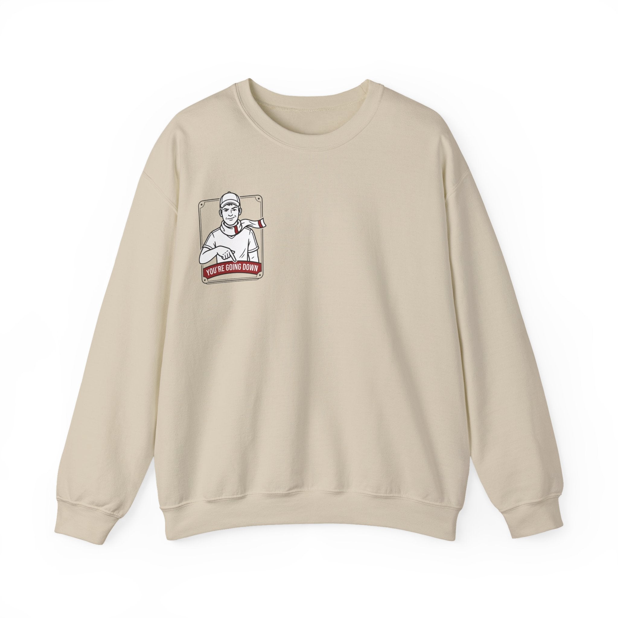 Crewneck Sweatshirt — Vintage Nurse Illustration "You're going Down!" Pocket Design
