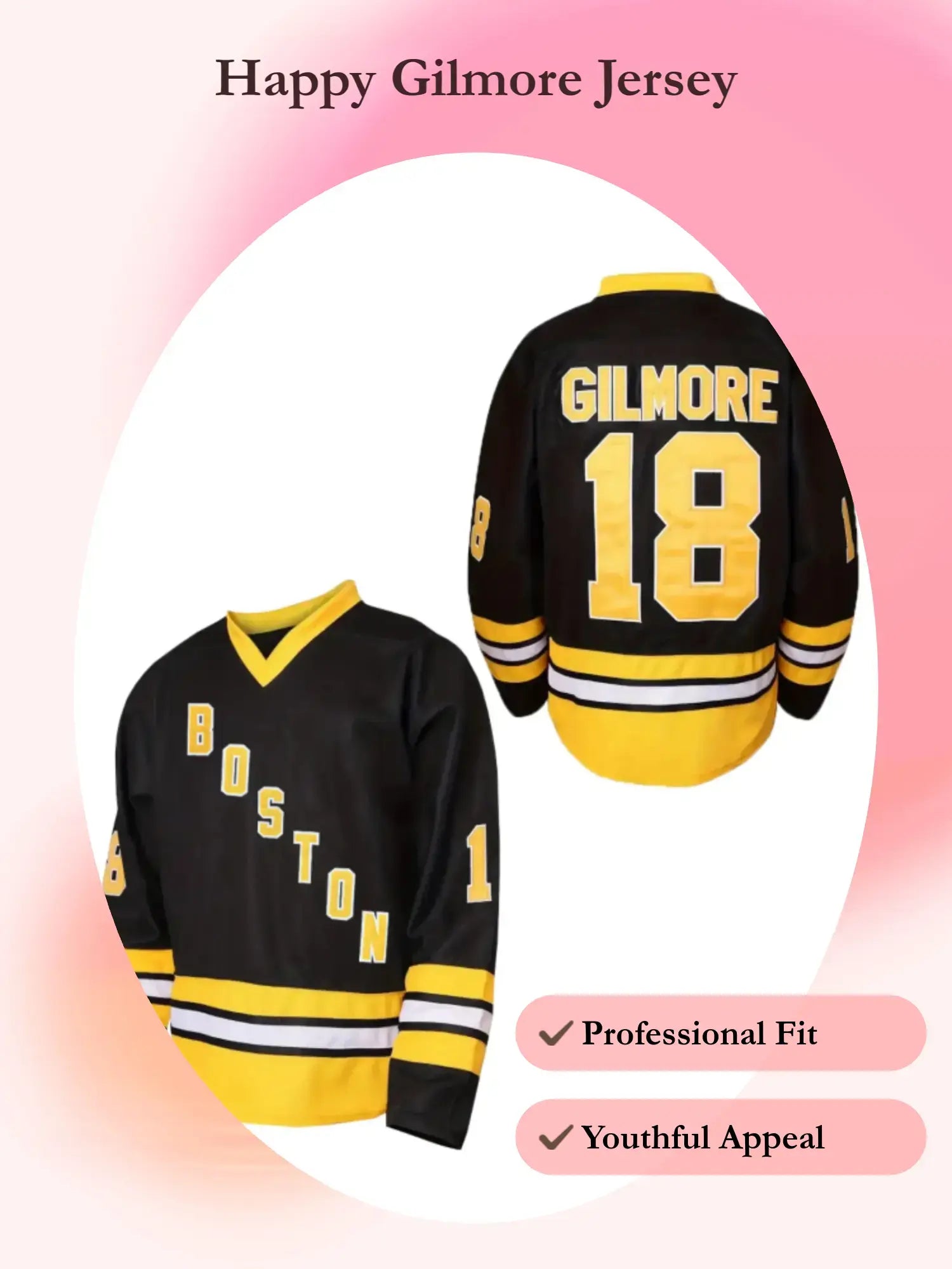 Boston Ice Hockey Jersey, Happy Gilmore #18 Jersey, Authentic Jersey, Stitched S-XXXL, 90S Hip Hop Clothing, Men'S Sportswear for Training and Competition