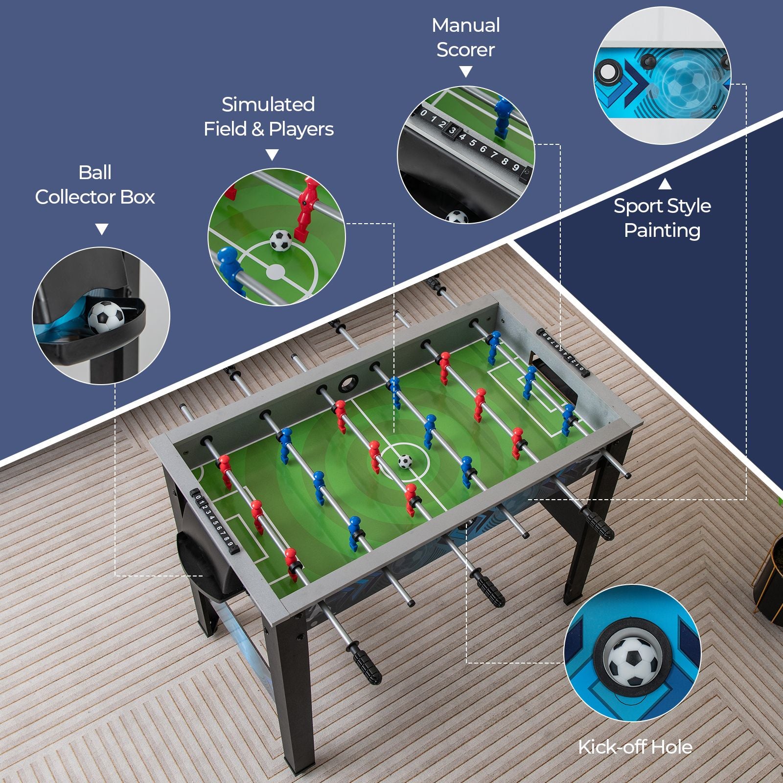 Soccer Table Game with 2 Footballs and Smooth Handle