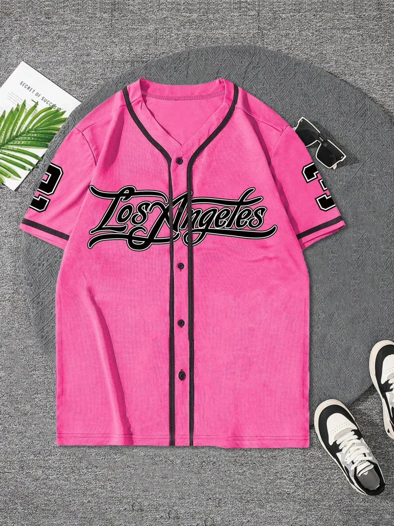 Men'S Letter & Number Print Contrast Binding Baseball Jersey, Stylish Jersey, Regular Fit Casual Short Sleeve V Neck Baseball Top for Summer, Fashion Men'S Clothes for Daily Wear, Baseball Shirt