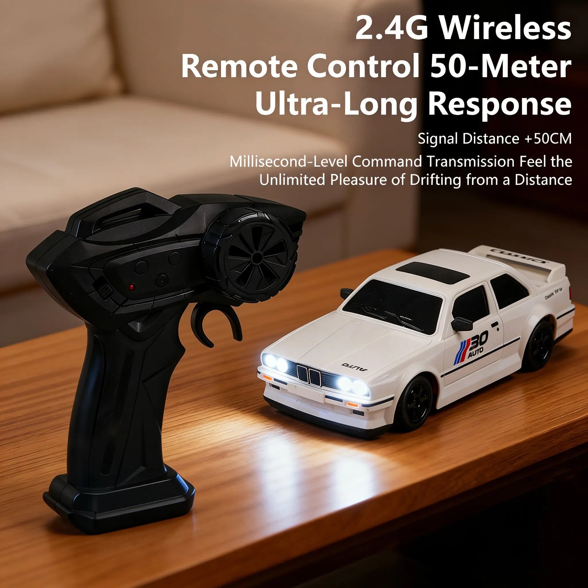 2.4Ghz 1:24 Scale High-Speed RC Drift Car Model, LED Light Drifting Tyres Racing Toy, Collectible Decoration for Ages 8+, Remote Control Car