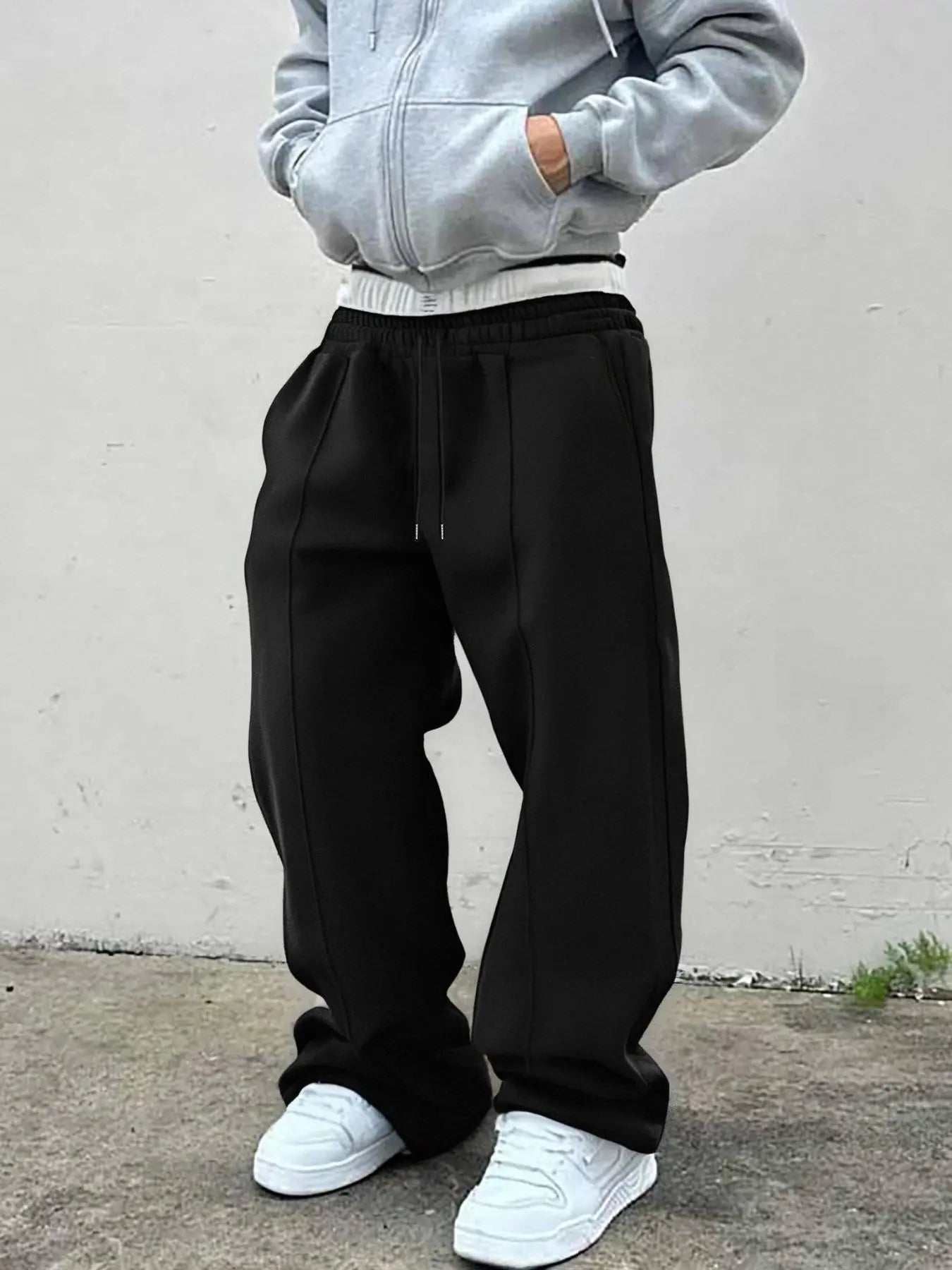 Men'S Solid Color Drawstring Waist Sweatpants, Loose Casual Comfy Pants for Daily Wear, Woven Bottoms, Casual Beach Pants