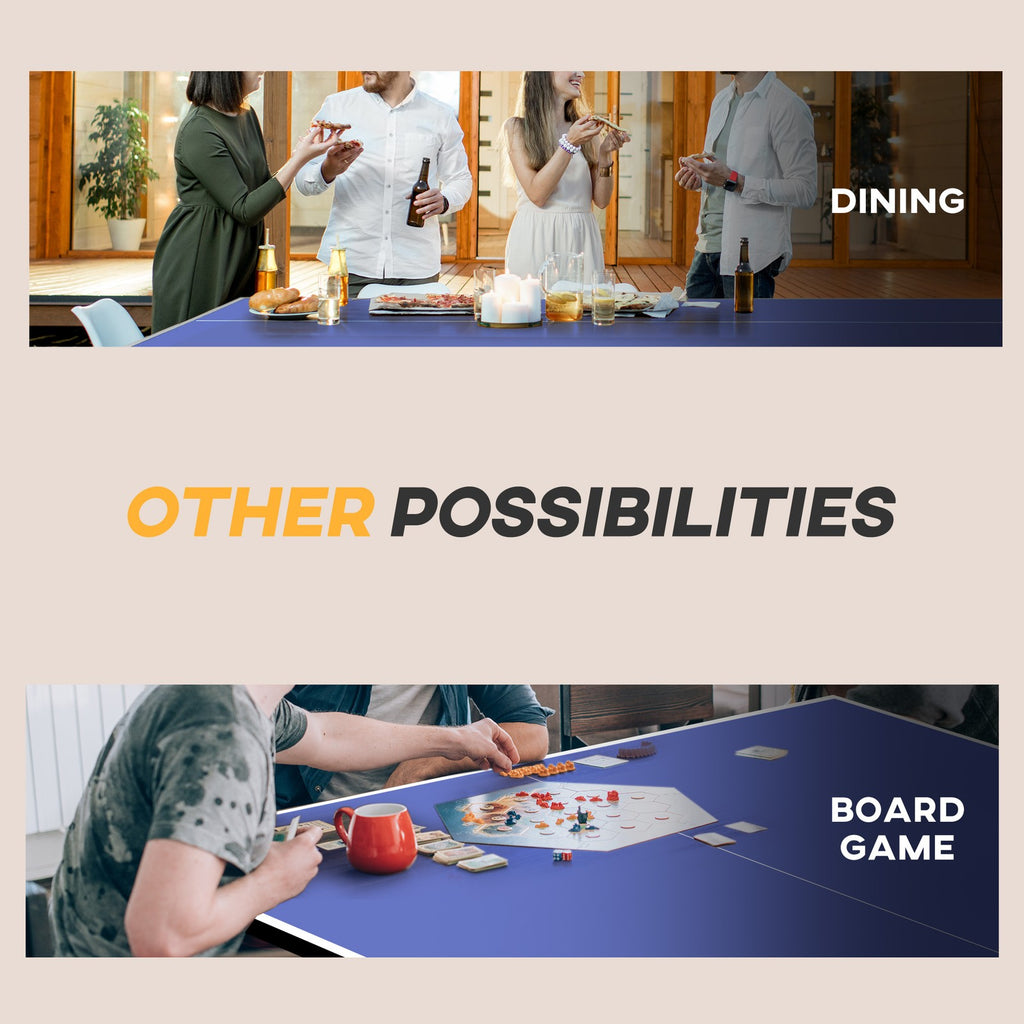 9FT Table Tennis Table W/ Four Wheels, Folding Tennis Table, Blue