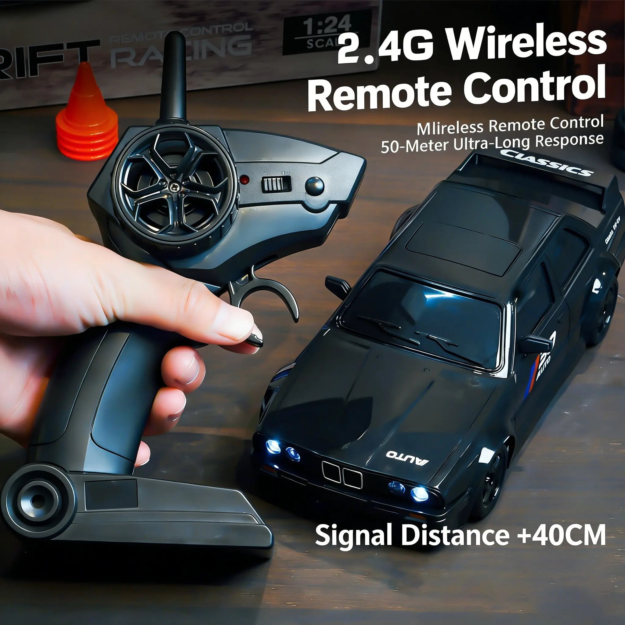 2.4Ghz 1:24 Scale High-Speed RC Drift Car Model, LED Light Drifting Tyres Racing Toy, Collectible Decoration for Ages 8+, Remote Control Car